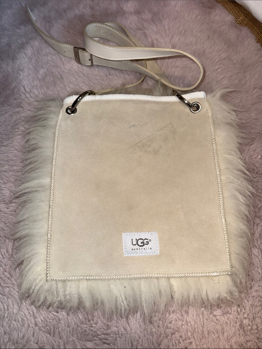 UGG Cream Shearling Shoulder Bag with Suede Front